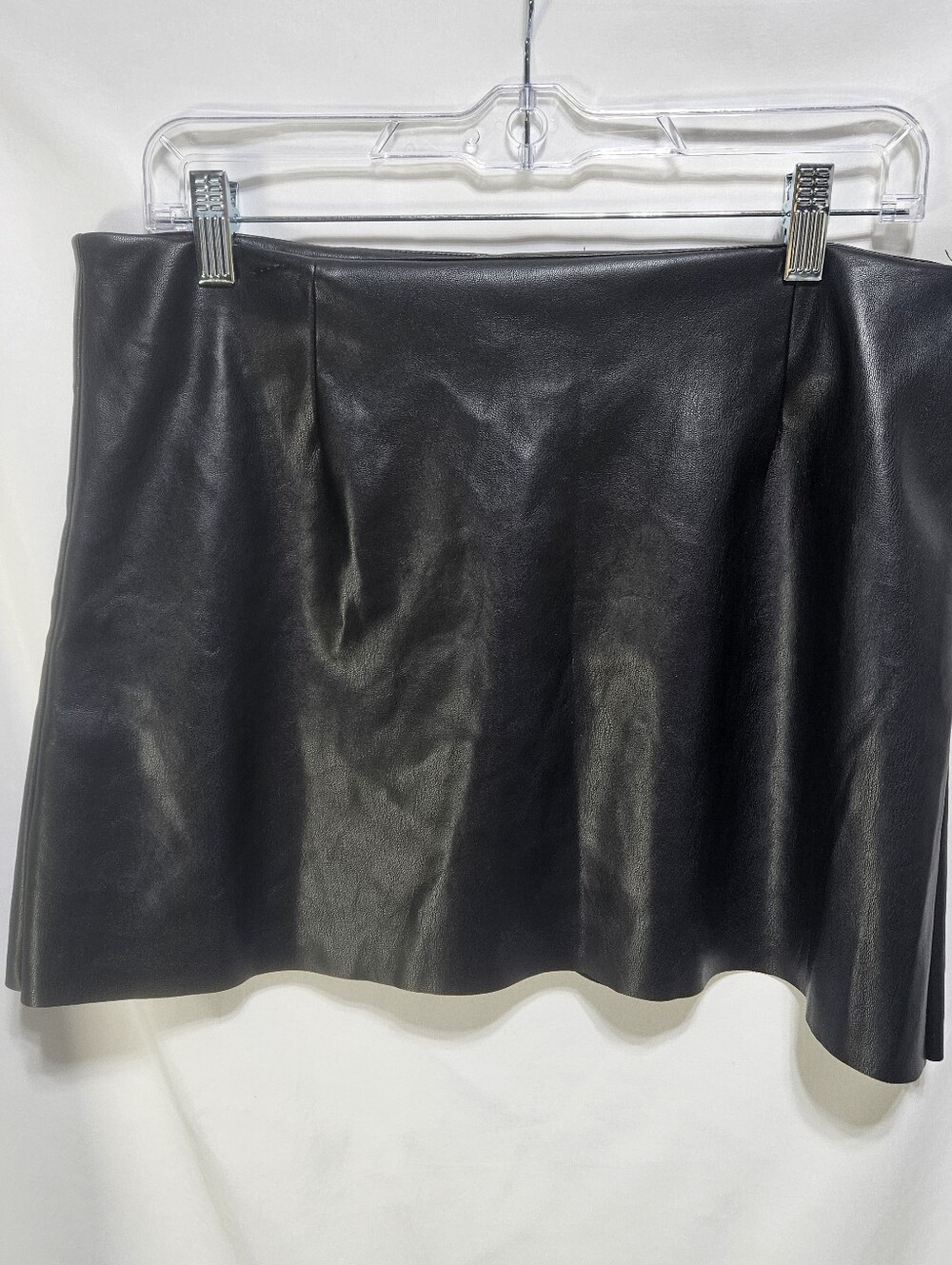 White Fox Black Faux Leather Mini Skater Skirt Women's XL Flare A-Line
